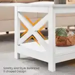 Yaheetech Wood 2-Tier White Coffee Table with Storage Shelf for Living Room, X Design Accent Cocktail Table, Simple Design Home Furniture, 39.5 x 20 x 18 Inches - Image 6