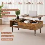 OLIXIS Wood Lift Top Coffee Table with Hidden Compartment and Large Storage Shelf, Lift Tabletop Dining Center Table for Home Living Room Office, Natural Wood - Image 4