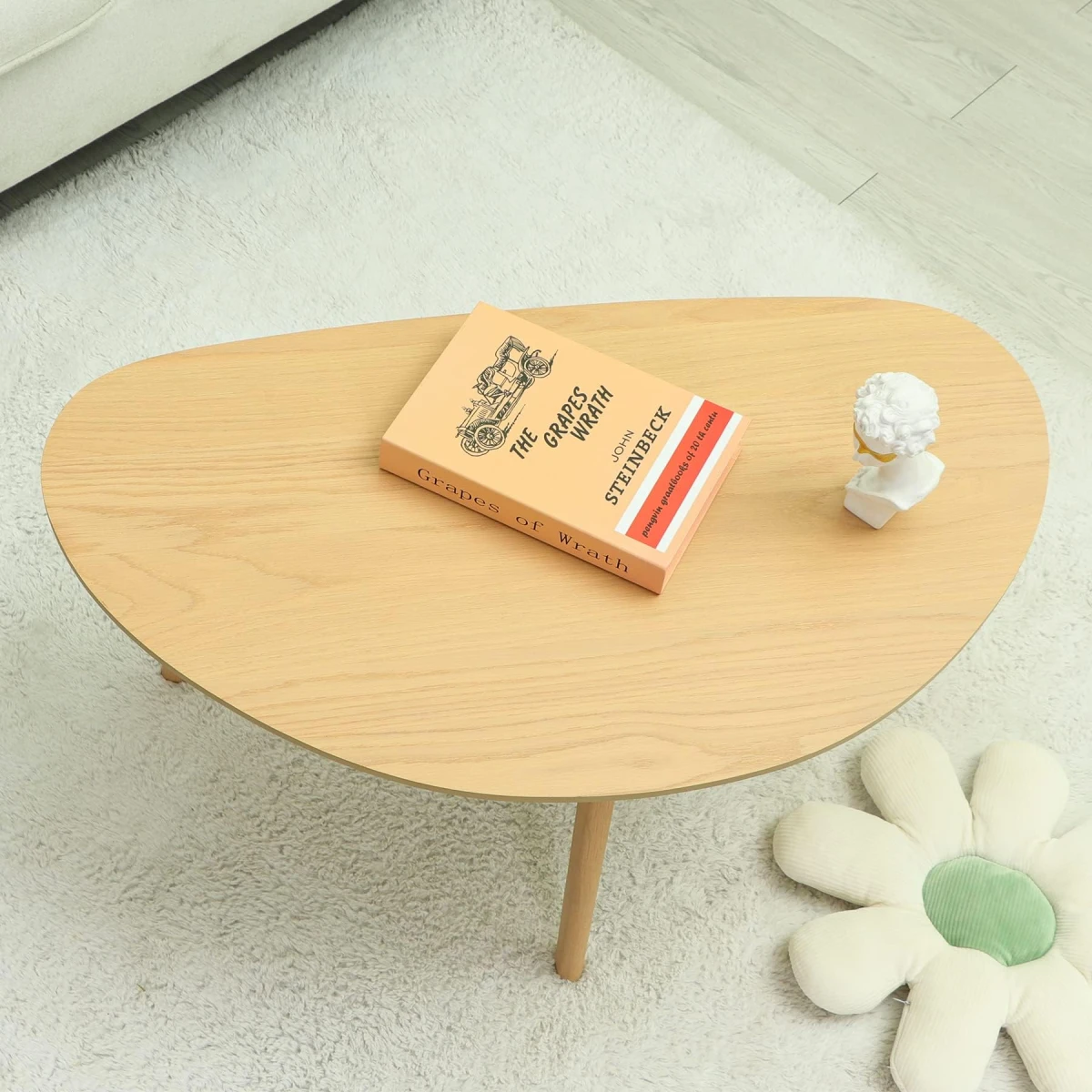 FIRMINANA Small Oval Coffee Table Mid Century Modern for Living Room Center Minimalist Display Coffe Table,Nature Wood,18.9" D x 33.47" W 15.75" H - Image 2