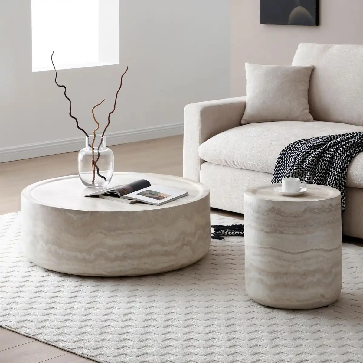 39.37" Marble Round Coffee Table for Living Room, Modern Large Circle Coffee Table Minimalist End Side Table for Living Room Apartment, Office, No Need Assembly, Marble - Image 2