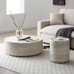 39.37" Marble Round Coffee Table for Living Room, Modern Large Circle Coffee Table Minimalist End Side Table for Living Room Apartment, Office, No Need Assembly, Marble - Image 2