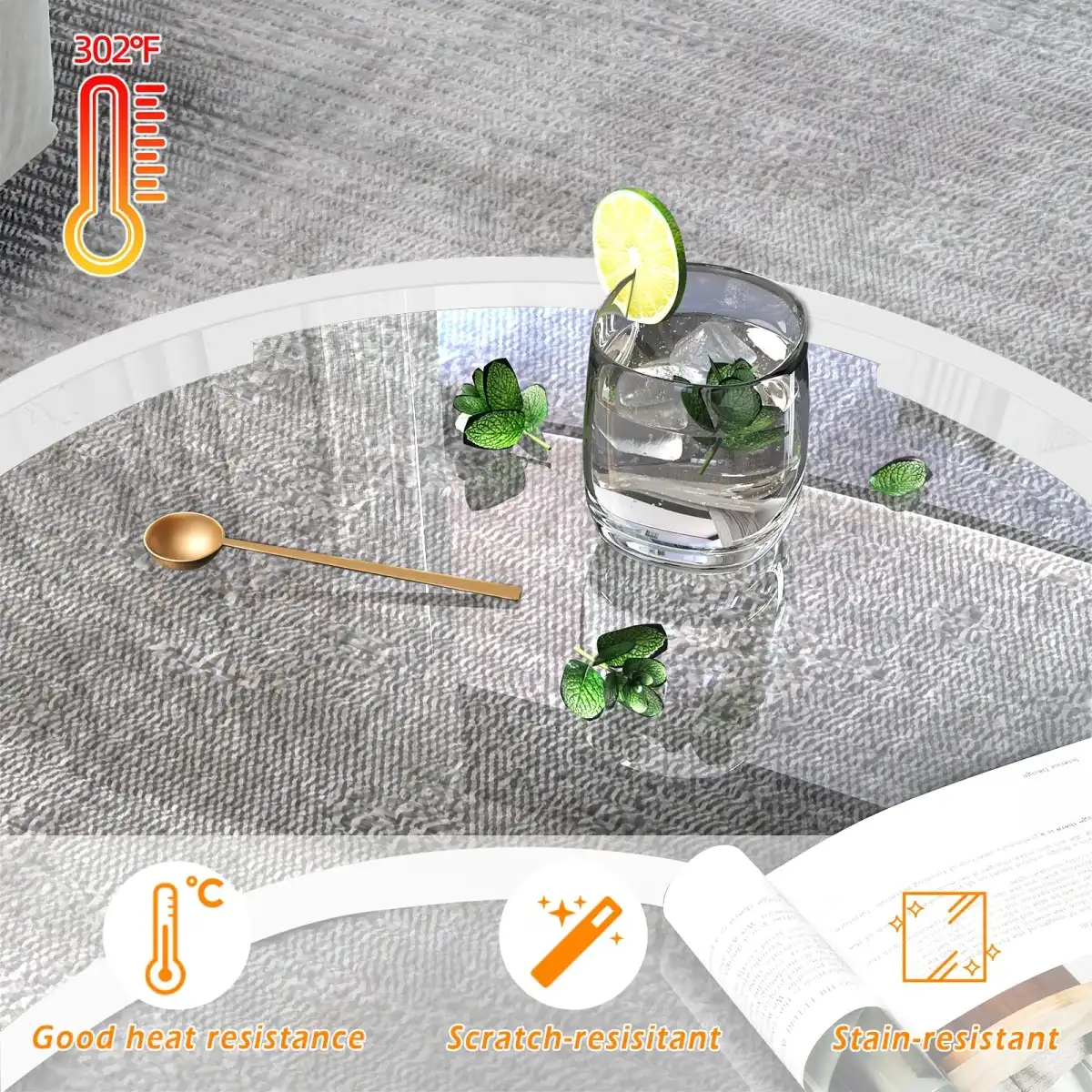 Glass Coffee Table Modern Center Table,Minimalist Coffee Table Sofa Side Tea Table for Living Room,Tempered Glass-top with Sturdy Metal Frame, Easy Assembly, 27 x 27 x 17 Inch,White - Image 4