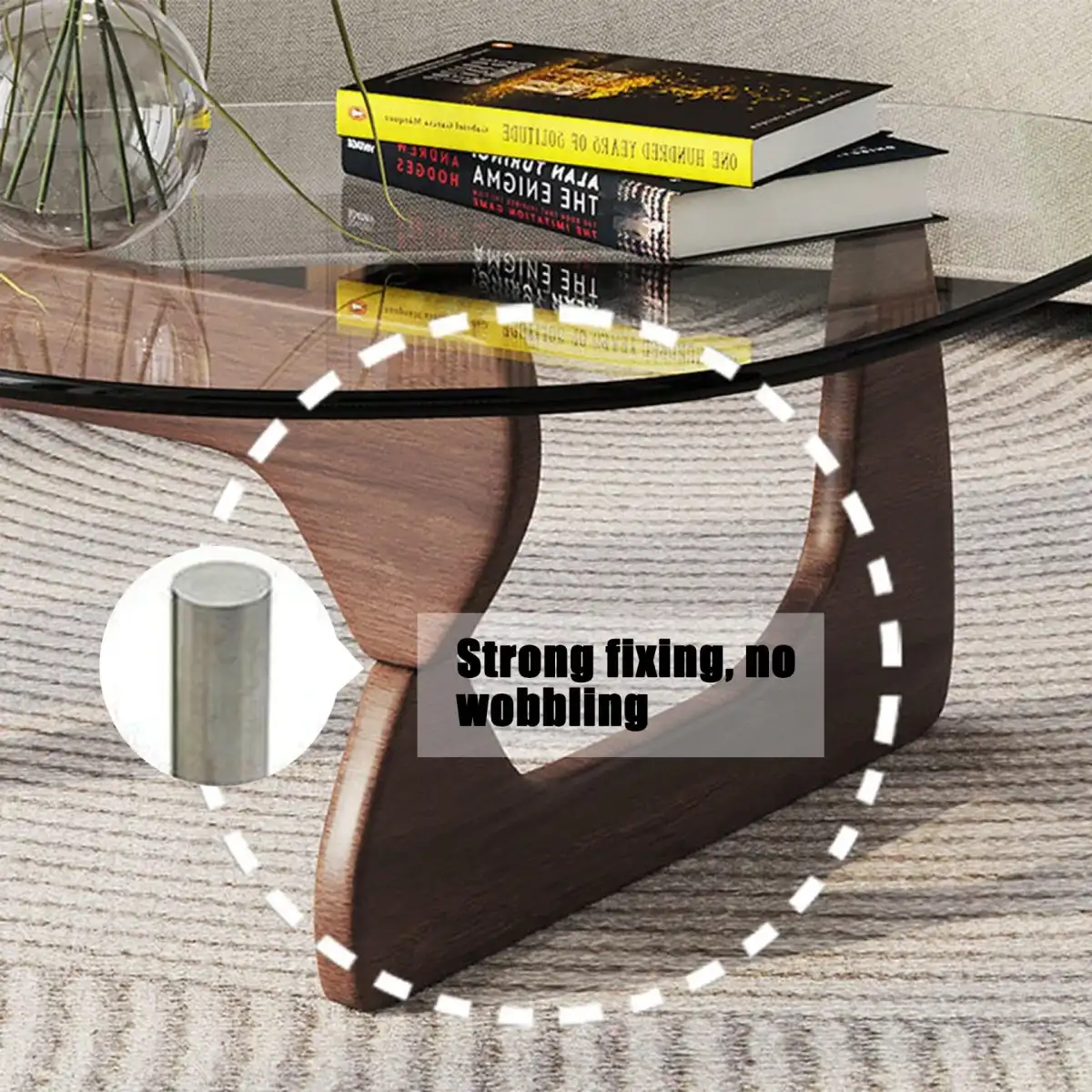 Triangle Coffee Table in Walnut Mid Century Modern Solid Wood Base and Triangle Clear Glass Coffee Table for Living Room Low Minimalist Tea Table Coffee Tables (36 * 25.6 * 16, Black Transparent) - Image 4