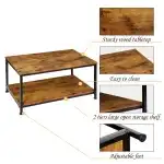 SUPER DEAL 2-Tier Industrial Coffee Table with Storage Shelf for Small Apartment Living Room, Rectangle Wood and Stable Metal TV Stand Side End Table, Retro Brown - Image 5