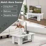 Tangkula 2-Tier Coffee Table, Modern Rectangular Center Cocktail Table with 5 Support Legs, Wooden Accent Living Room Furniture, Small Coffee Table for Small Spaces, Easy Assembly (White) - Image 9