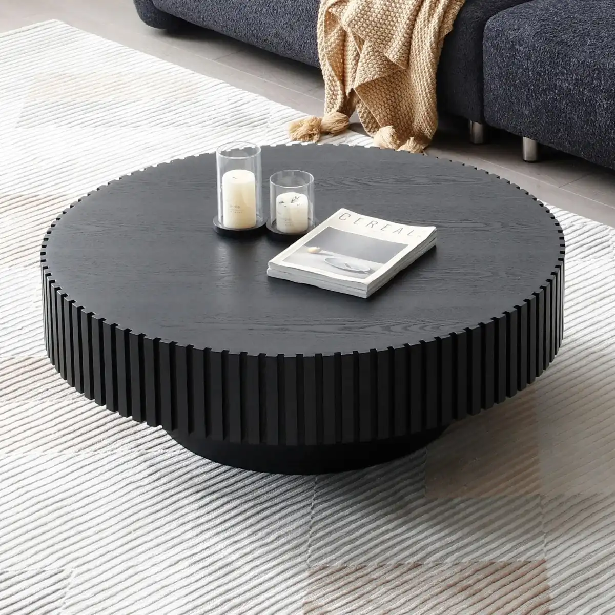 KEVINSPACE Black Round Coffee Table for Living Room Wood CoffeeTableRound Wood CoffeeTabl CircleCoffeeTable Modern Farmhouse Center TableCoffee Table Home Furniture 39.37" - Image 7