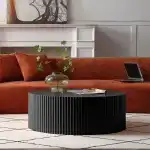 YSJZYBF Round Coffee Table, 35.43" Modern Minimalist Center Table Tea Table with Relief Design for Living Room Apartment Small Space (Matt Black)