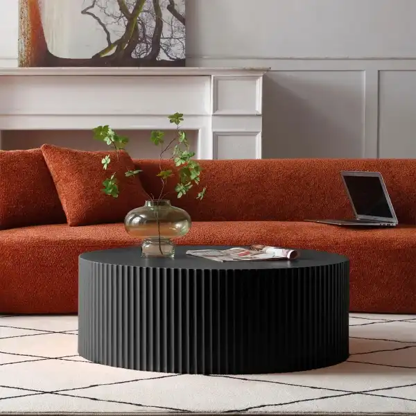 YSJZYBF Round Coffee Table, 35.43" Modern Minimalist Center Table Tea Table with Relief Design for Living Room Apartment Small Space (Matt Black)