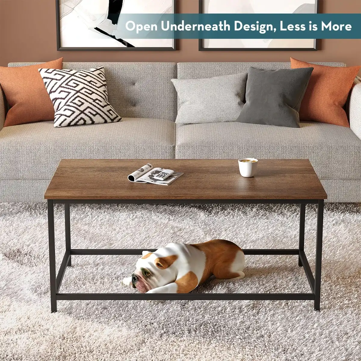 SAYGOER Coffee Table Simple Modern Rectangular Center Table Open Space Minimalist for Living Room Home Office Industrial Cocktail Tables, 39.37 x 19.69 x 17.72, Dark Walnut - Image 2
