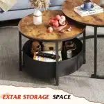 WLIVE Round Coffee Table Set of 2, 31.5" Nesting Coffee Table with Storage, Industrial Minimalist Center Table with Metal Frame, Easy Assembly for Living Room, Apartment, Rustic Brown - Image 6
