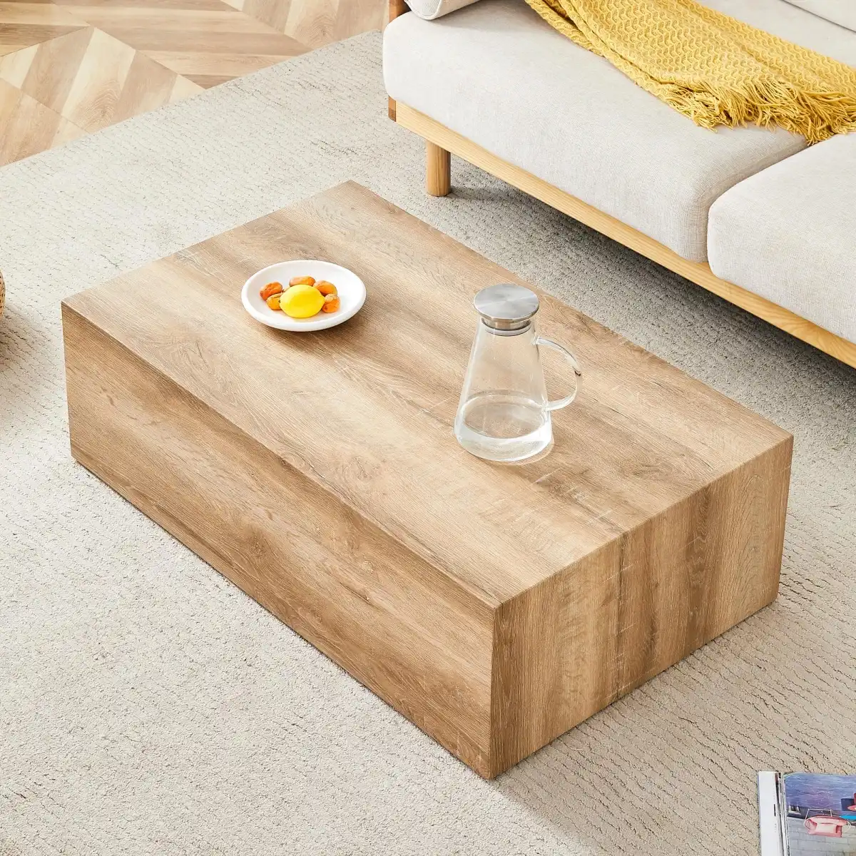 Modern Wood-Like Coffee Table Wood Grain, Rectangle Wood Center Table for Living Room,Contemporary Cocktail Center Table for Home,No Assembly - Image 2