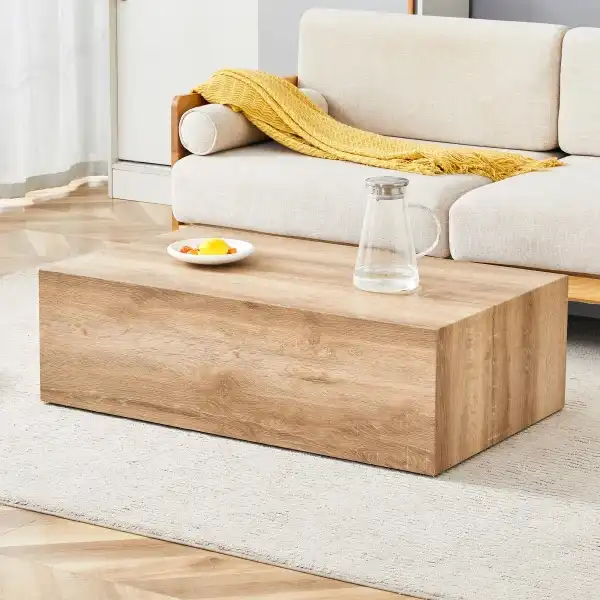 Modern Wood-Like Coffee Table Wood Grain, Rectangle Wood Center Table for Living Room,Contemporary Cocktail Center Table for Home,No Assembly