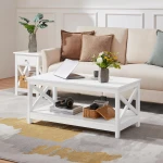 Yaheetech Wood 2-Tier White Coffee Table with Storage Shelf for Living Room, X Design Accent Cocktail Table, Simple Design Home Furniture, 39.5 x 20 x 18 Inches - Image 4