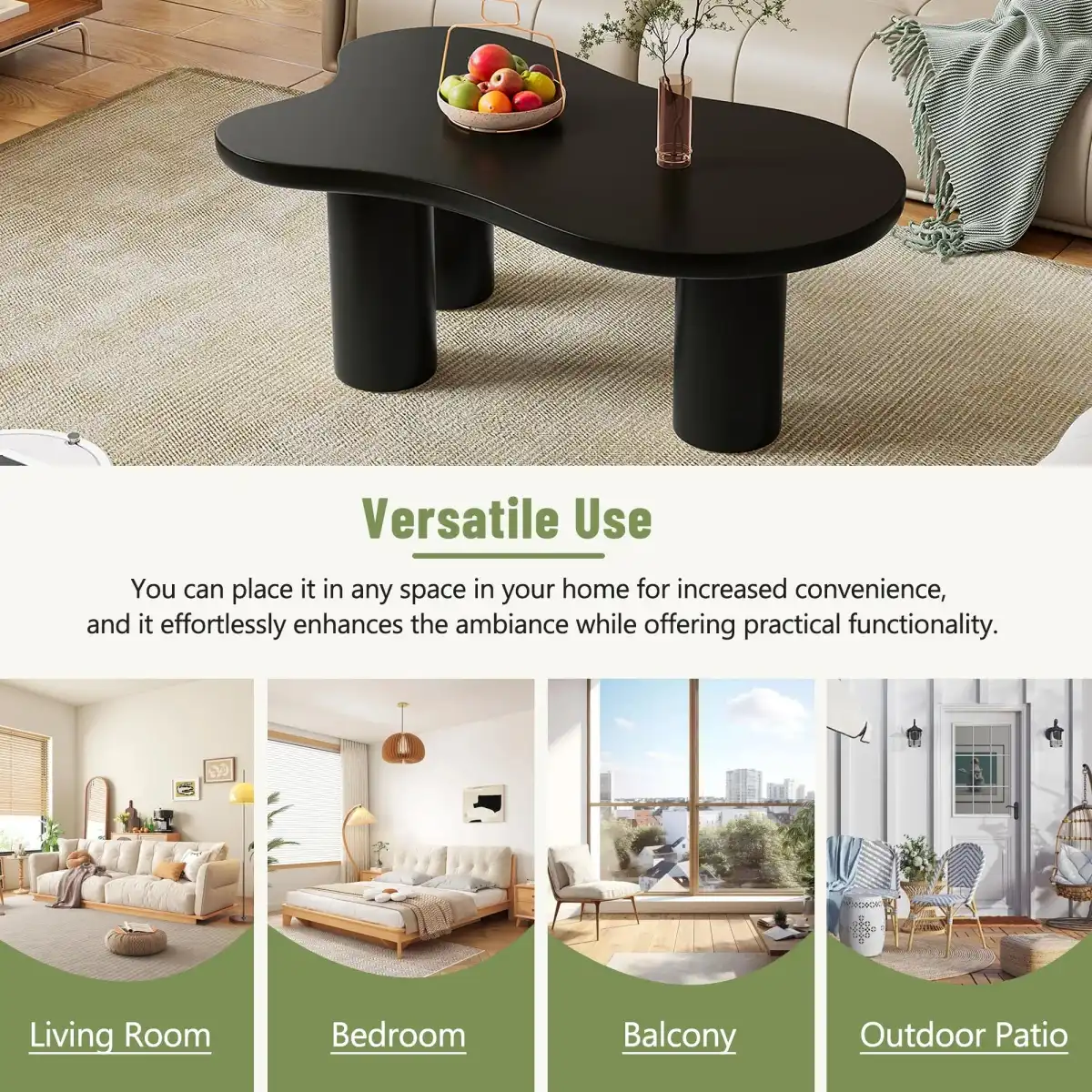 Merax 44" Cloud-Shaped Wooden Coffee Table Cream Style CenterTable with 3 Thick Legs,Minimalist Irregular EndTable - Image 6