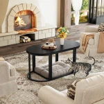 GreenForest Coffee Table Oval 3pcs Set, Modern Living Room Table with 2 End Tables, Small Center Table with Metal Frame for Home Apartment, Black - Image 4
