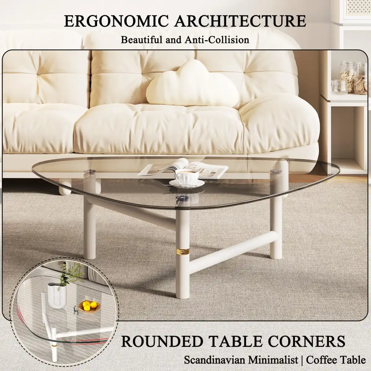 dnziqi 35.5" Small Triangle Coffee Table for Living Room, Tempered Glass Top & Sturdy Metal Legs, Space-Saving Modern Center Table for Apartments, Compact Oval Design with Easy Assembly - Image 5