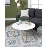 Convenience Concepts Oslo Round Coffee Table - Mid-Century Modern Minimalist Design, Glossy White Top, Solid Wood Legs, Easy 2-Step Assembly, White - Image 2