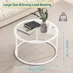 Glass Coffee Table Modern Center Table,Minimalist Coffee Table Sofa Side Tea Table for Living Room,Tempered Glass-top with Sturdy Metal Frame, Easy Assembly, 27 x 27 x 17 Inch,White - Image 3