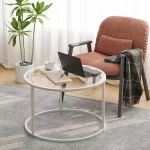 Glass Coffee Table Modern Center Table,Minimalist Coffee Table Sofa Side Tea Table for Living Room,Tempered Glass-top with Sturdy Metal Frame, Easy Assembly, 27 x 27 x 17 Inch,White - Image 2