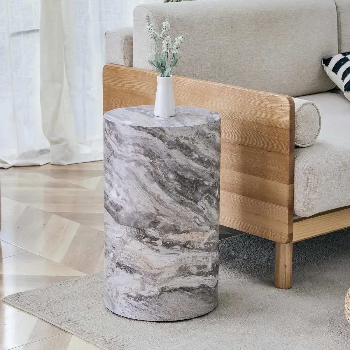 12" Round Coffee Table, Cylindrical MDF Design, Industrial & Modern Minimalist Living Room Furniture, 19.7" H, Grey - Image 4
