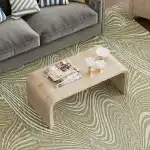 Virubi 55'' Square Coffee Table Tea Table Wood Minimalist Curved Living Room Center Table for Living Room (Natural Wood) - Image 3