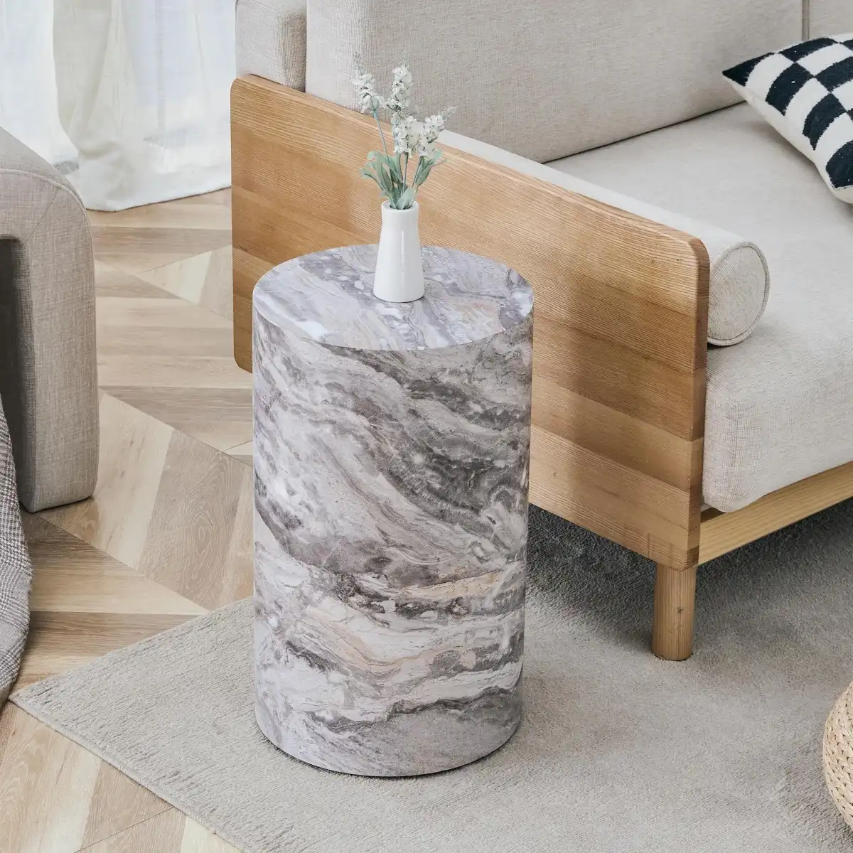12" Round Coffee Table, Cylindrical MDF Design, Industrial & Modern Minimalist Living Room Furniture, 19.7" H, Grey - Image 9