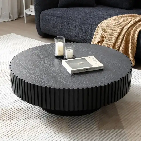 KEVINSPACE Black Round Coffee Table for Living Room Wood CoffeeTableRound Wood CoffeeTabl CircleCoffeeTable Modern Farmhouse Center TableCoffee Table Home Furniture 39.37"