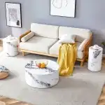 3 Piece Coffee Table Set of 3, Round Coffee Table and End Table Sets with Faux Marble Cylinder, Mordern Coffee Tables and Side Table Set for Living Room Apartment Office, No Assembling, White X 3 - Image 2