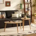 Vadisun Small Oval Nesting Table, Mid Century Coffee Table for Living Room,Solid Oak Wood End Tables,Triangle Tabletop with 3 Legs,Minimalist Display Living Tables (Original Wood Color, Combine)