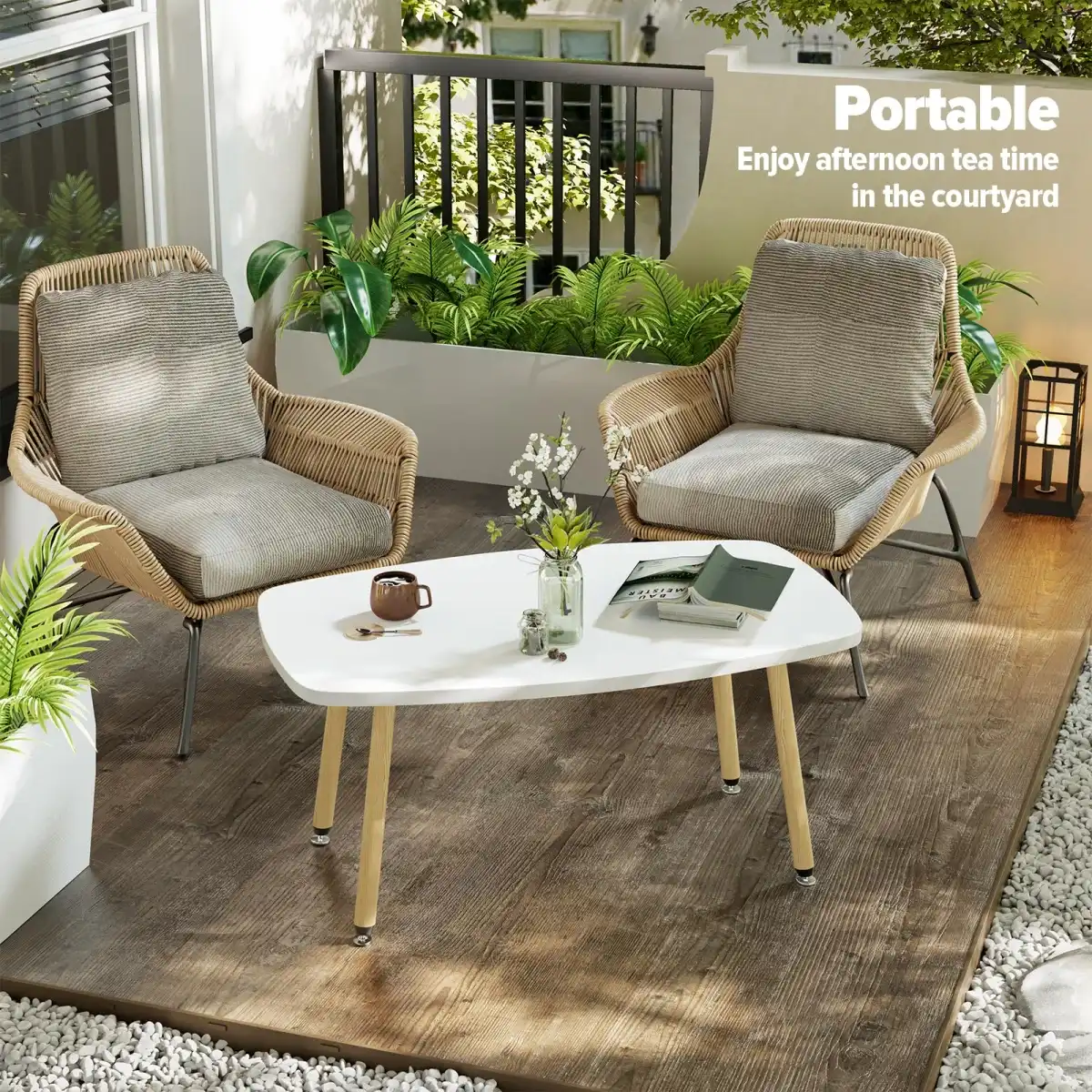 WOHOMO Folding Coffee Table 39.3'' White Coffee Tables for Living Room Portable Simple Modern Rectangular Center Table for Small Spaces, No Assembly, White-Htp - Image 7