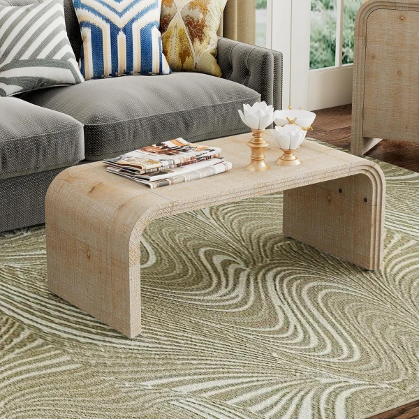 Virubi 55'' Square Coffee Table Tea Table Wood Minimalist Curved Living Room Center Table for Living Room (Natural Wood)