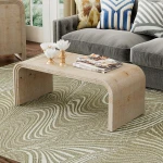 Virubi 55'' Square Coffee Table Tea Table Wood Minimalist Curved Living Room Center Table for Living Room (Natural Wood) - Image 2
