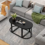 GreenForest Coffee Table Oval 3pcs Set, Modern Living Room Table with 2 End Tables, Small Center Table with Metal Frame for Home Apartment, Black - Image 7