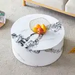 3 Piece Coffee Table Set of 3, Round Coffee Table and End Table Sets with Faux Marble Cylinder, Mordern Coffee Tables and Side Table Set for Living Room Apartment Office, No Assembling, White X 3 - Image 9